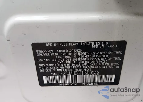 2015 Subaru Forester 2.5I Limited z USA, uszkodzony, nr VIN JF2SJAHC8FH500042